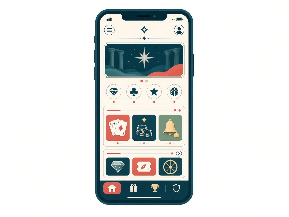Illustration of a smartphone showing a generic casino lobby layout